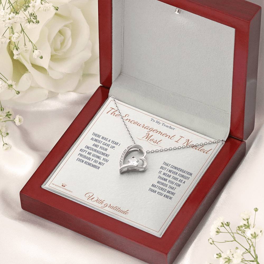 Forever Love Necklace engraved with your own words for teacher