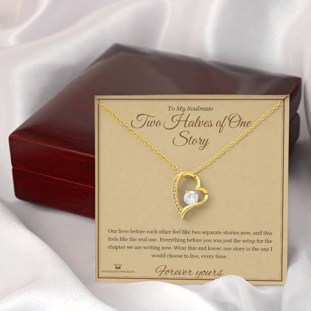 Two Halves of One Story - Forever Love Necklace with Red Rose Box for Soulmate